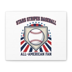 All-American Baseball Canvas | Patriotic Baseball Wall Art, Vintage Ballpark Aesthetic