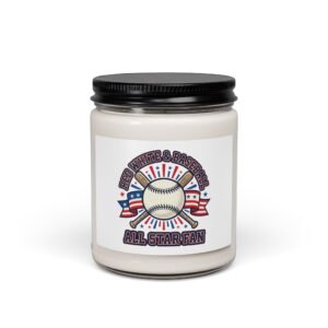 Patriotic Baseball Graphic Candle, Soy 9oz | Red White Blue All Star Fan