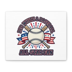 Patriotic Baseball All Star Fan Canvas | Vintage Red White Blue Ballpark Art
