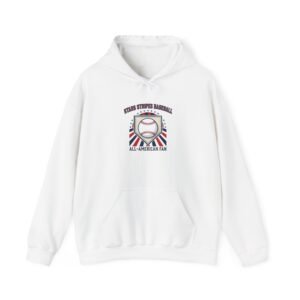All American Baseball Crest Hoodie | patriotic baseball graphic, vintage ballpark aesthetic