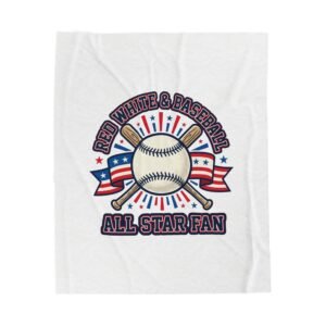 Patriotic Baseball All-Star Velveteen Plush Blanket — Vintage Red White Blue Ballpark Graphic