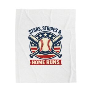 Stars, Stripes & Home Runs Velveteen Plush Blanket | Vintage Patriotic Baseball Graphic